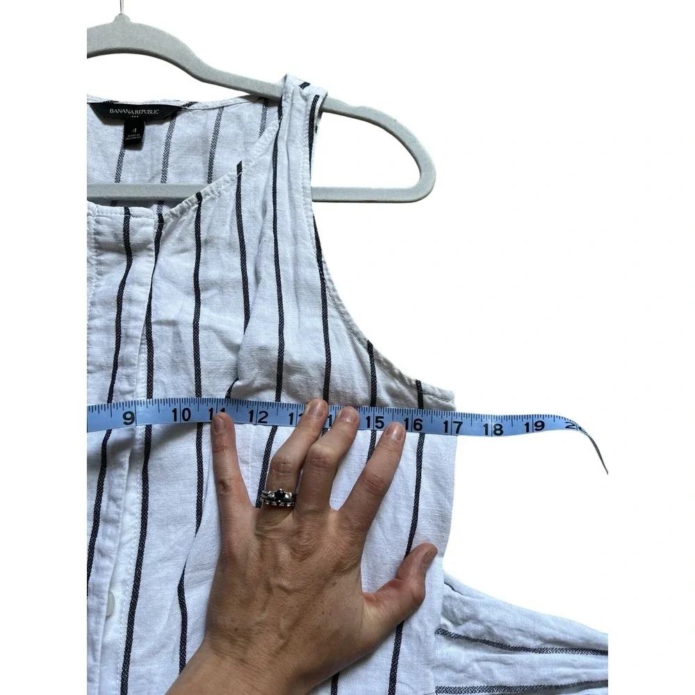 BR Women's Striped‎ White Wide Leg  Button Tie Front Cotton Jumpsuit 6